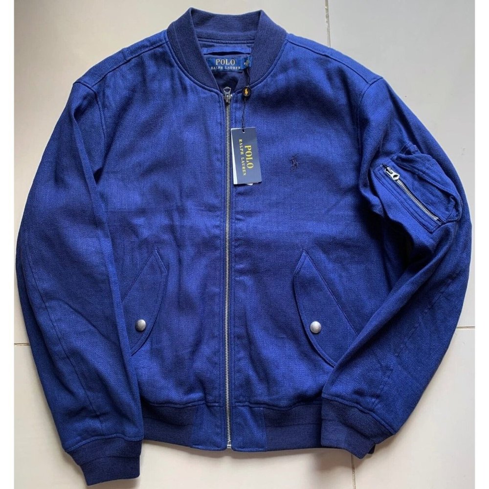NWT $398 POLO RALPH LAUREN Men's M L Stretch Linen modern flight Bomber Jacket